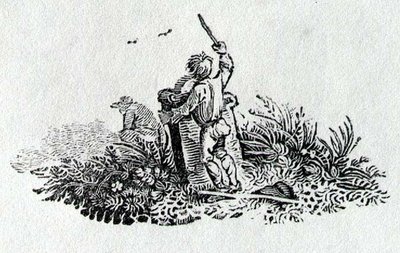 A Boy by a Tombstone from History of British Birds and Quadrupeds by Thomas Bewick